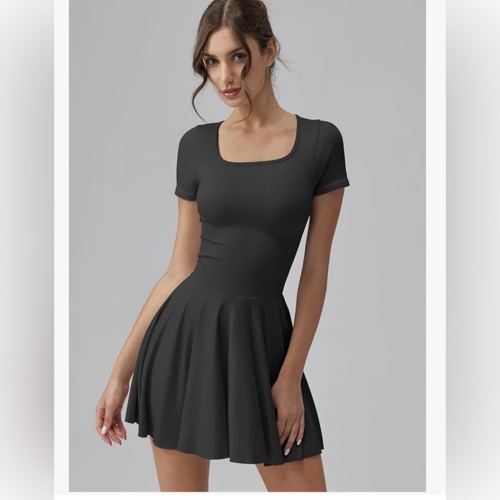 OQQ Women's Square Neck Ruffle Hem Mini Dress, Shorts, L, Dance, Party, Sexy